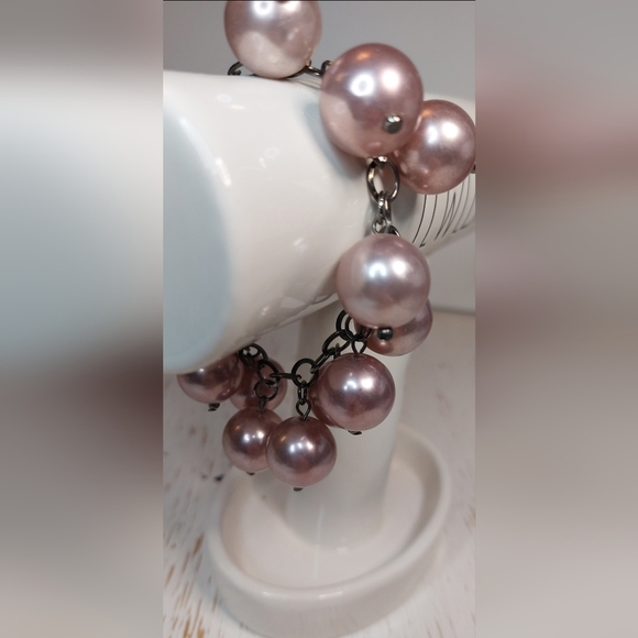 Pinky Purple Faux Pearl Charm Style Bracelet Bauble Boho Fun Party Date Retro - Picture 9 of 9